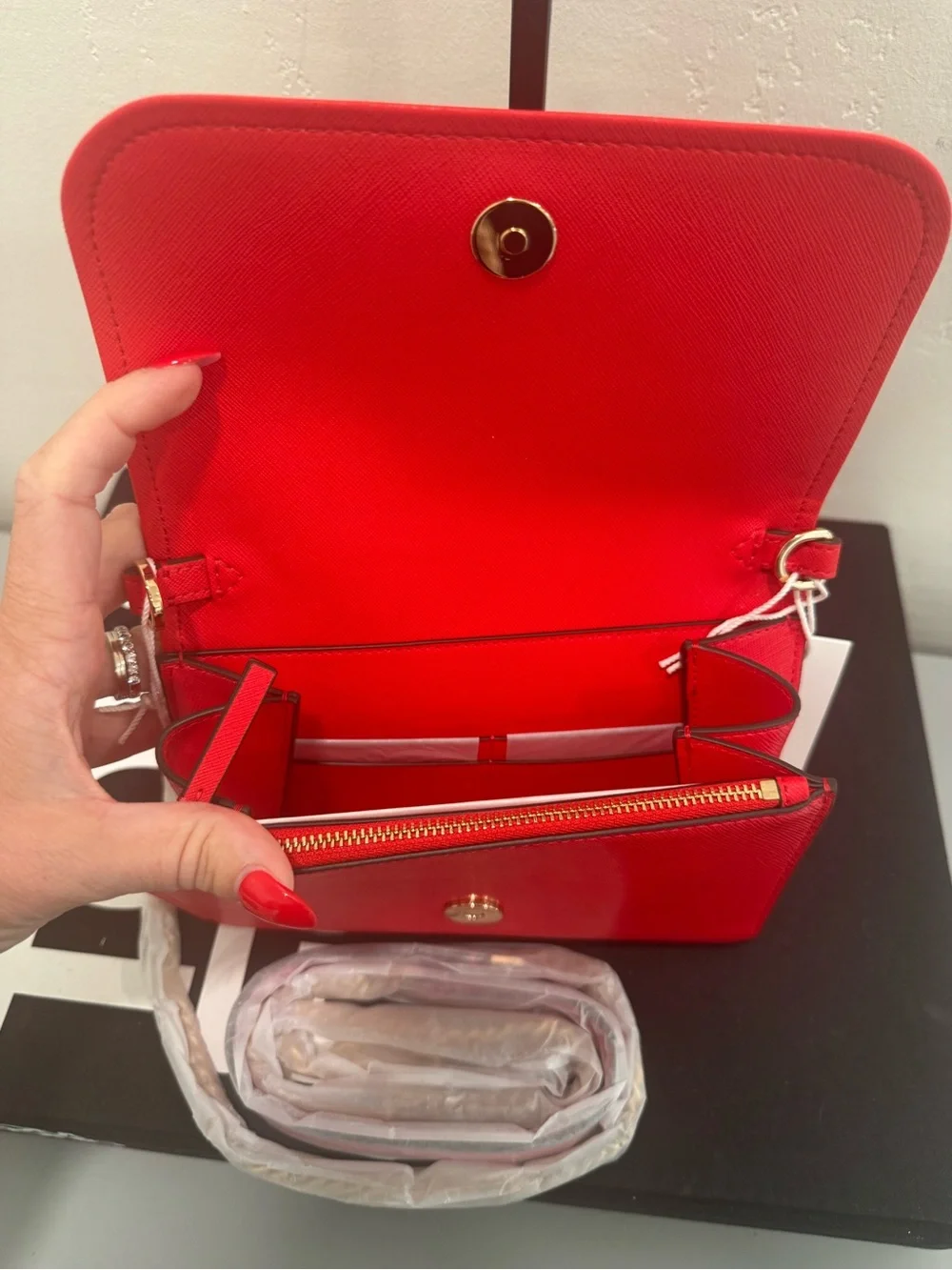 Tory Burch Red Leather Crossbody Bag with Logo Medallion